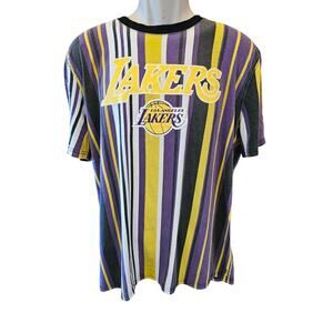 NBA LeBron James 23 LA Lakers Striped T Shirt Tee vintage fade XL mens collector